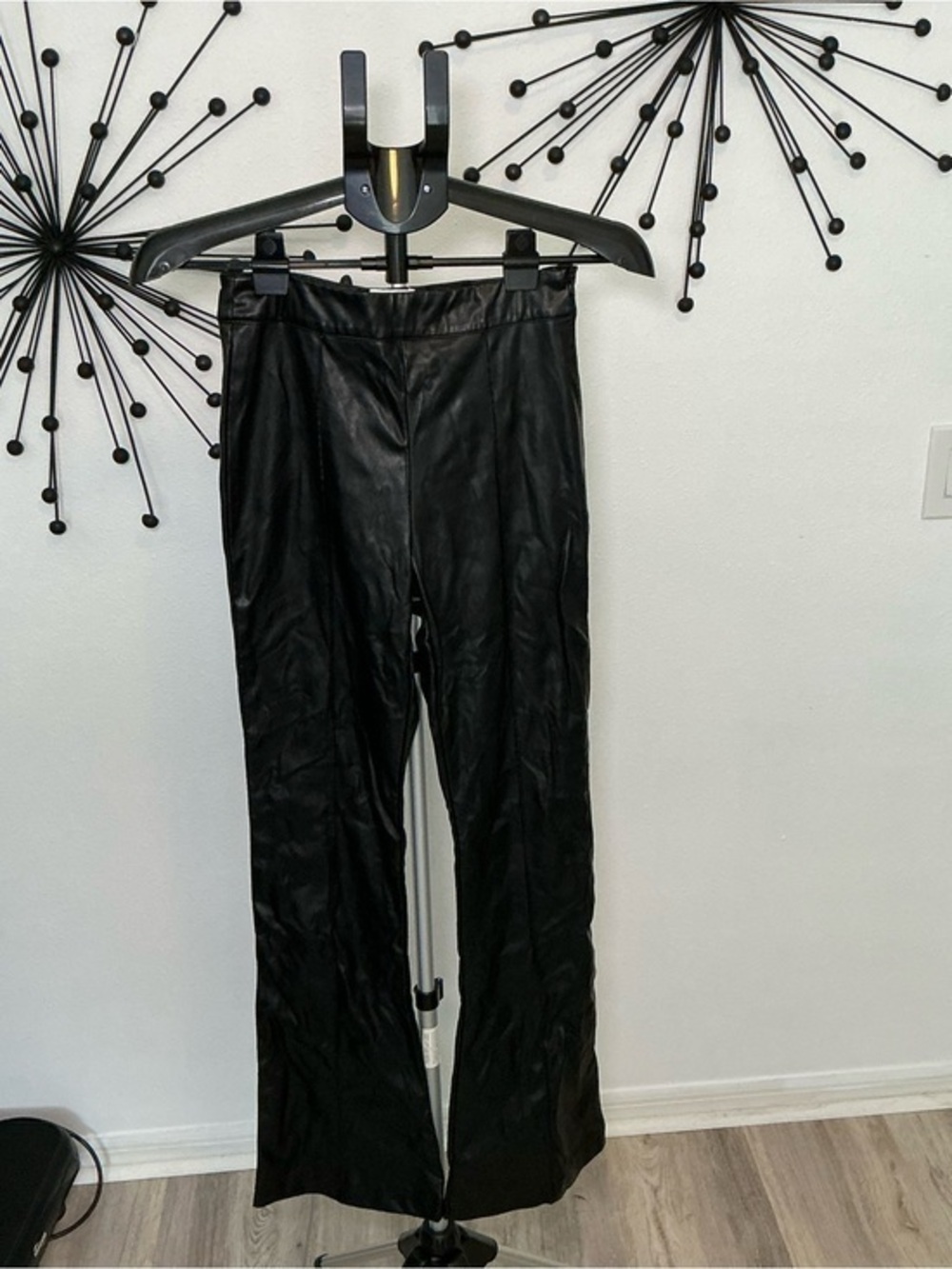 Princess Polly Black Faux Leather Flare Pants Y2K Goth Size 4